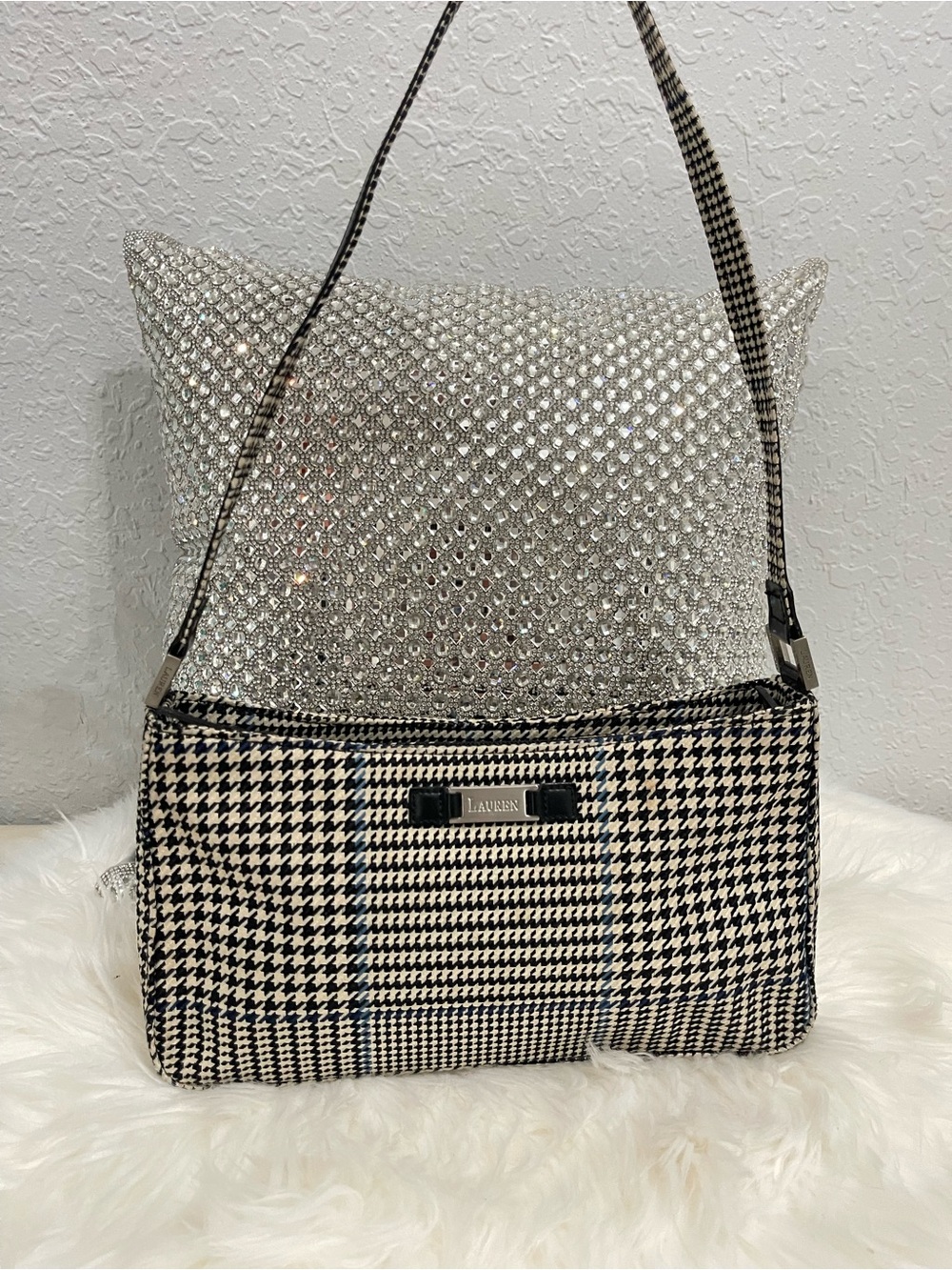 Vintage Ralph Lauren Houndstooth Shoulder Bag in Black & White